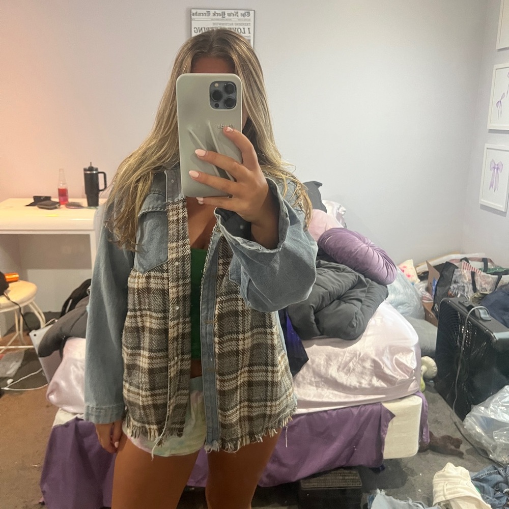 Plaid and Denim Women's Jacket
